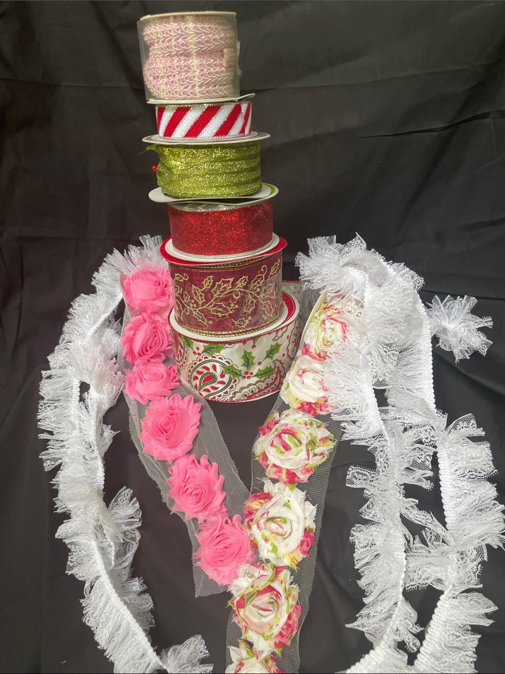 ❤️ Ribbon Bundle - Christmas. Pink and Multi color Roses UNIQUE